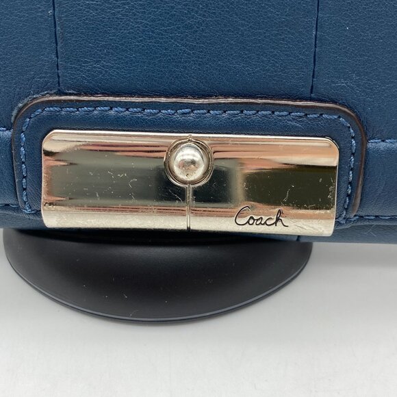 Coach Kristin leather wallet silver buckle bill fold pocket book teal green blue - Picture 2 of 16